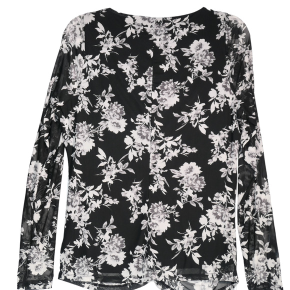 Lane Bryant Blouse Women Size 14 16 Black White Mesh Overlay Ruched Stretch Boho - Picture 7 of 7